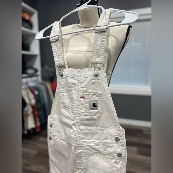 Women’s Carhartt WIP Norris White Denim Adjustable Overalls Extra Small Rare - Picture 3 of 8